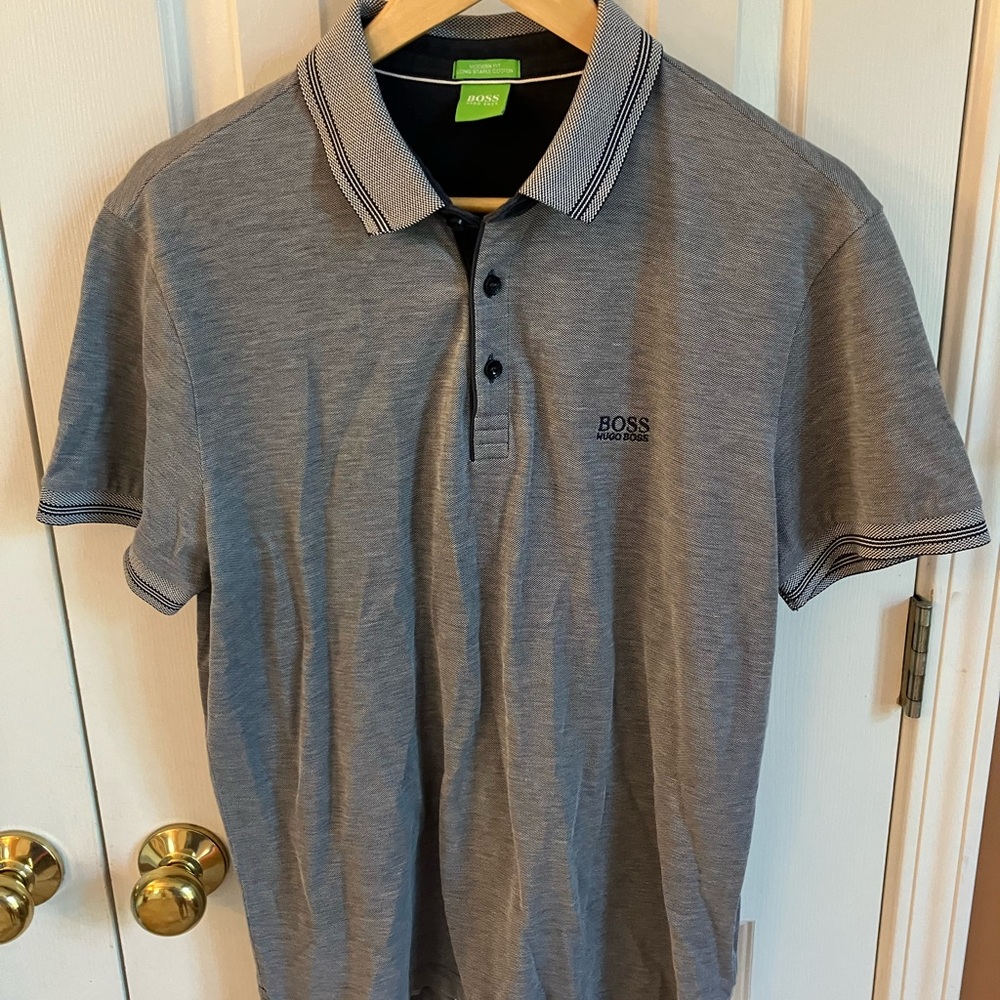 Hugo Boss Men’s Modern Fit Polo, Large, Gray/Navy